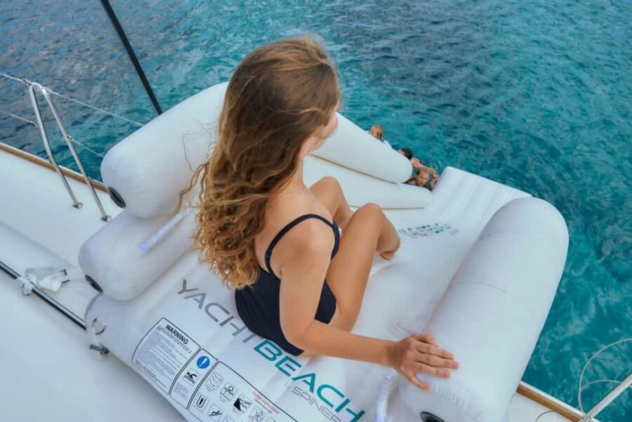 Heraklion: Dia Island Catamaran Cruise with Dinner and Wine - Dia Island bay: swimming, snorkeling, SUP, and inflatables
